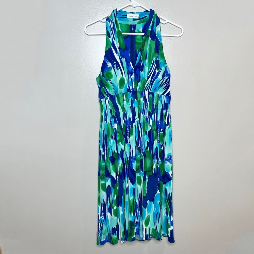 Calvin Klein Blue Green Halter Fit & Flare Dress